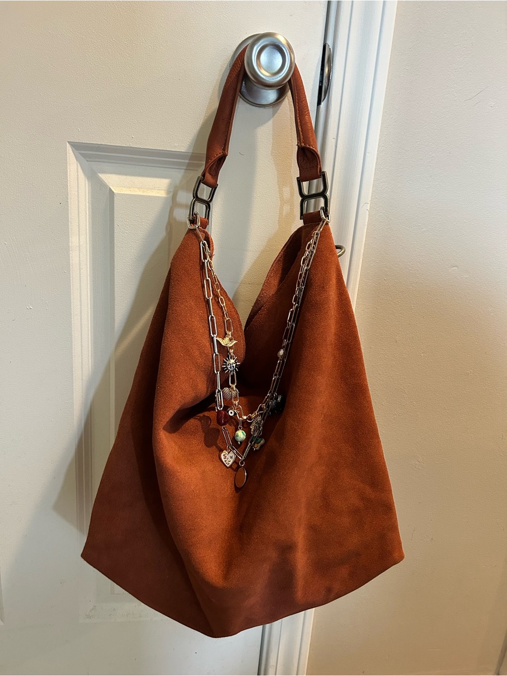 Free People Suzie Suede Slouchy Tote Bag in Between Brown with Wallet/Charm - Picture 2 of 16